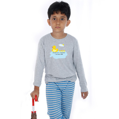 Grey Full Sleeve Boys Pyjama - Duck Dad